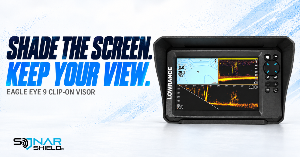 Lowrance Eagle Eye 9 fish finder with Sonar Shield clip-on visor, with Shade the Screen Keep Your View headline