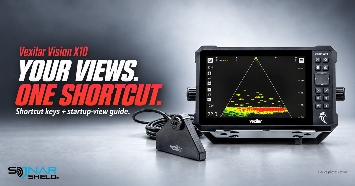 Vexilar Vision X10 display and transducer with Your Views One Shortcut headline