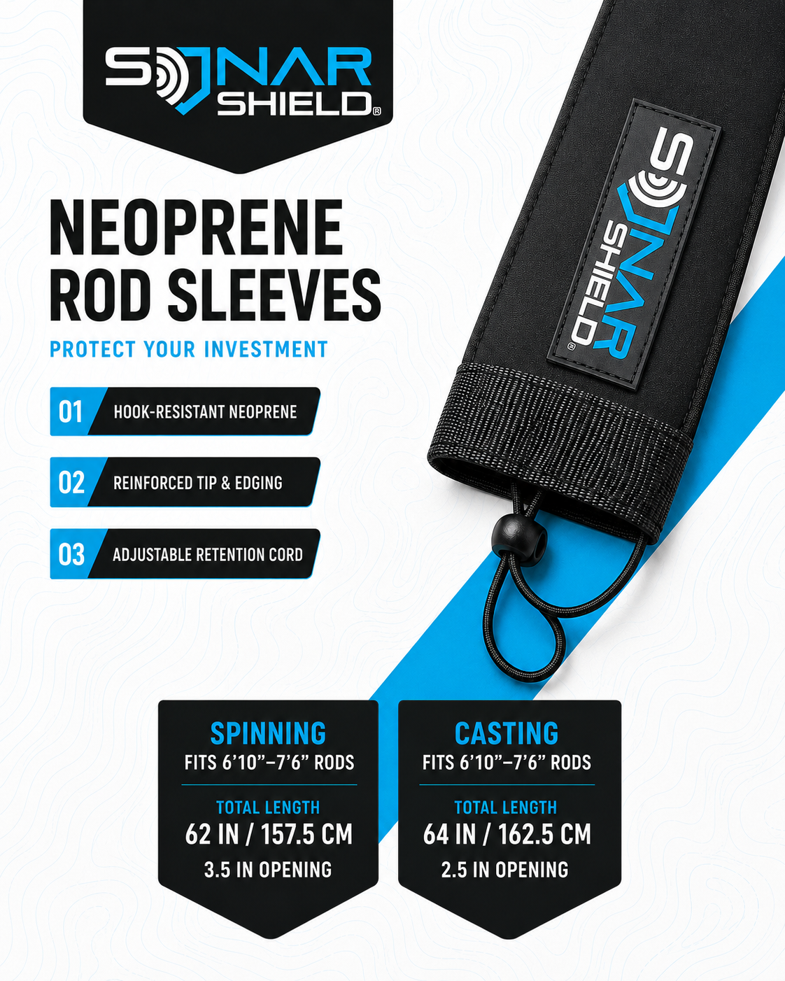 Neoprene Fishing Rod Sleeves – Spinning & Casting Sonar Shield®