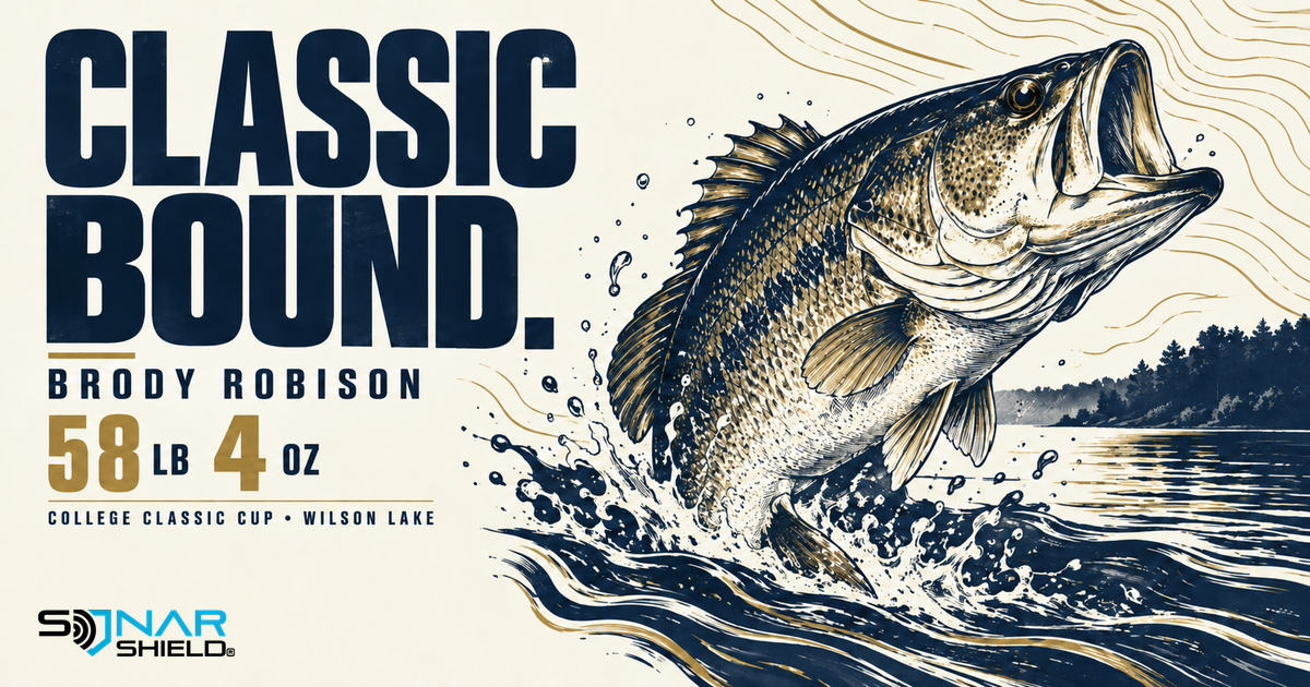 Original bass and current illustration with Classic Bound headline and Brody Robison result of 58 pounds 4 ounces